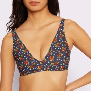 Parade Blue Floral Support Lift Plunge Bralette size C2 36DD 36DDD